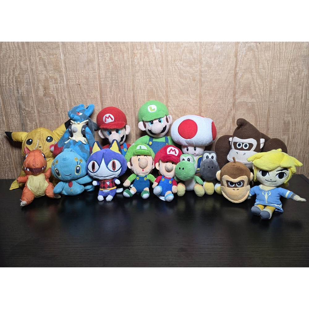 Lot of 12× Nintendo & Pokémon Plush Figures Mario Luigi Pikachu Toad Lucario